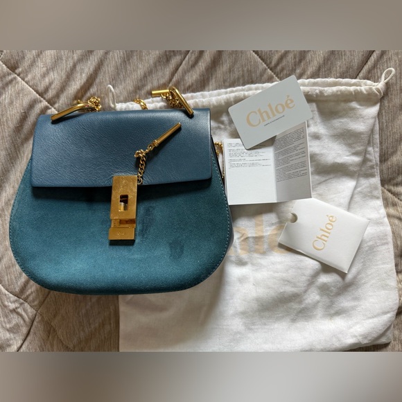 Chloe Blue Crossbody Bag with Gold Accents - Picture 5 of 10